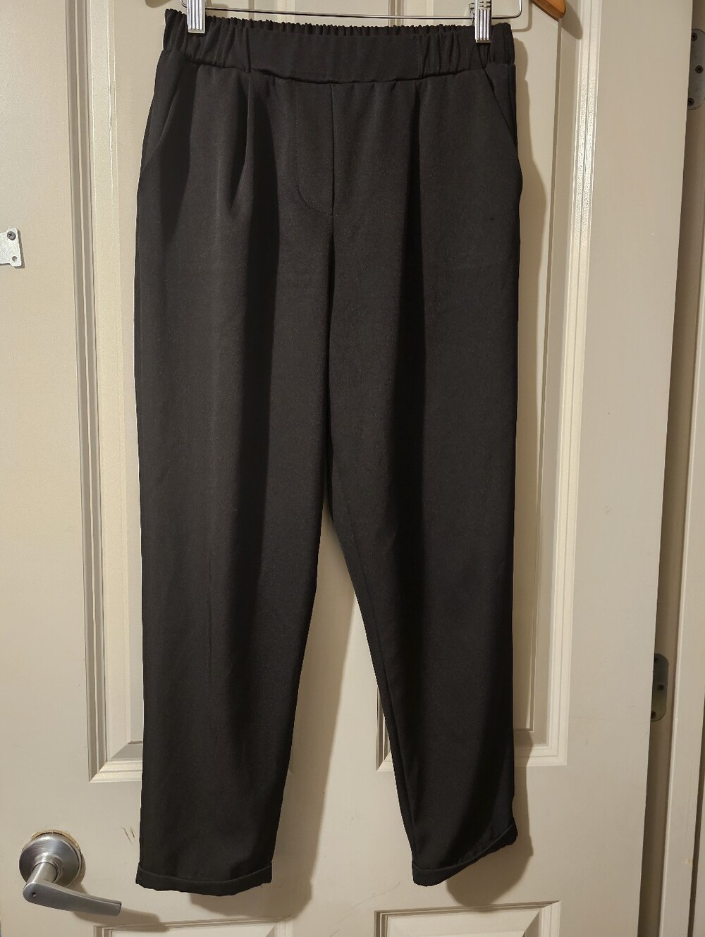LOVE83 - Love Yourself, Black Elastic-Waist Pants L